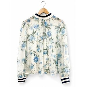 French Connection Floral Sheer Blouse Size M High Neck Chiffon Romantic Feminine